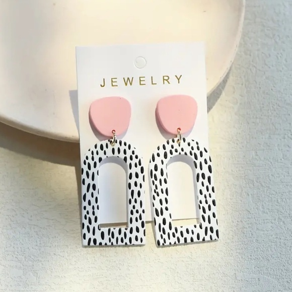 Polka Dot & Pink Fashion Jewelry Dangle Earrings - Picture 3 of 3